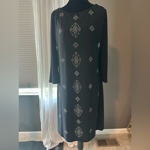 White House Black Market Black Dress Long Sleeve Crew Neck